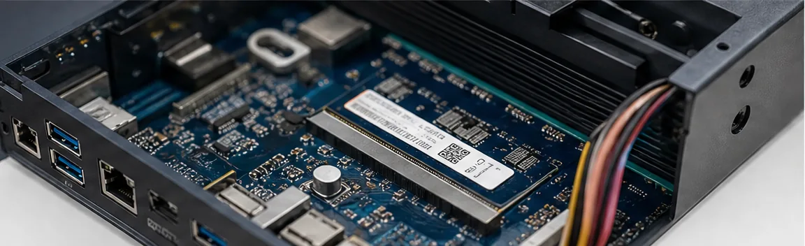 Platine und Innenleben eines Mini-PC-Servers im Detail