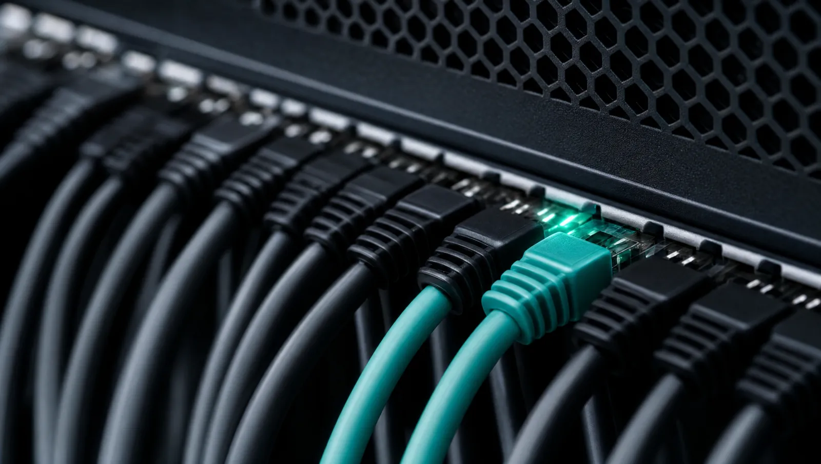 Netzwerk-Switch mit Patchkabeln im eigenen Server-Rack